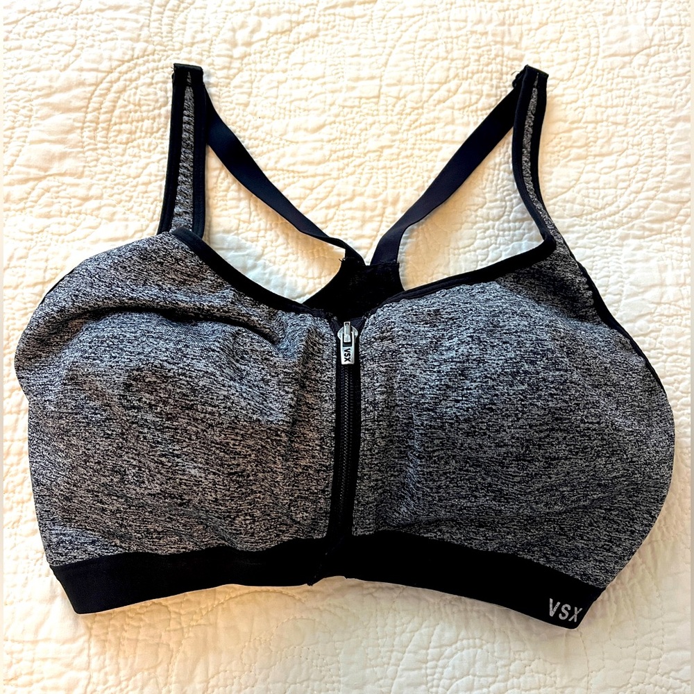 Victoria Secret sports bra. 34D runs small. Gray. Very flattering